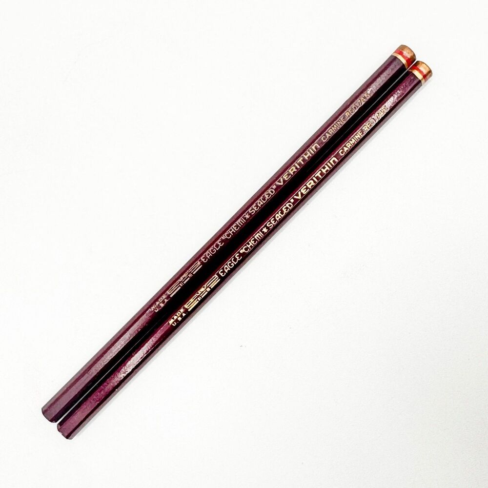 Vintage Eagle Verithin 745 Carmine Red Colored Pencil Lot of 2 Chemi-Sealed USA